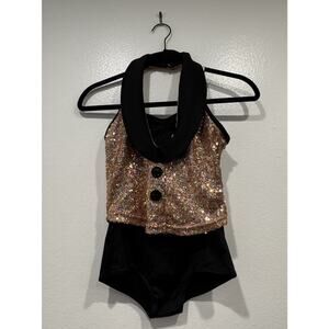WEISSMAN Rose Gold Black Tuxedo Leotard Sequin Dance Costume Girls